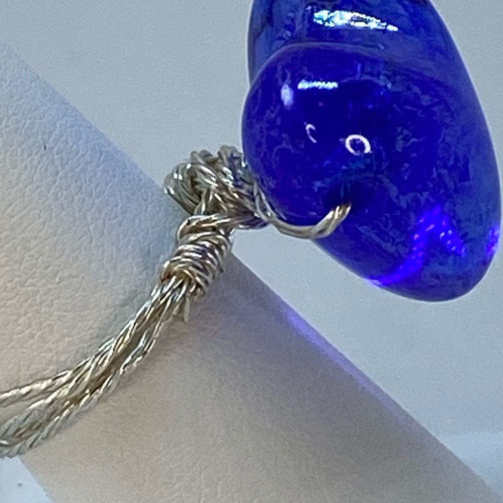 Handmade Blue Heart on Twisted Silver Tone Ring - Picture 5 of 15
